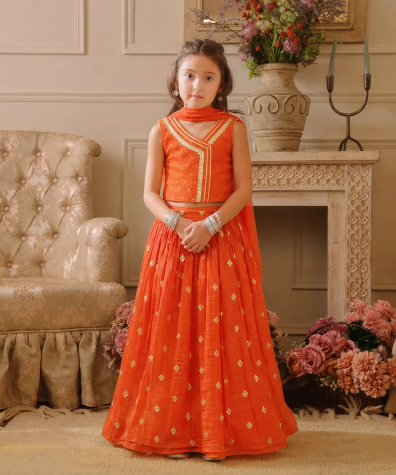 Orange Party Wear Girls Lehenga Choli | Kids Lehenga Jaipur