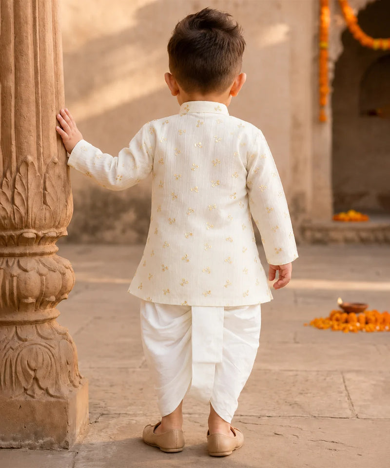 Stylish Cream Sequins Kurta Dhoti Set Jaipur