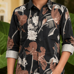 Boys Black Floral Printed Shirt