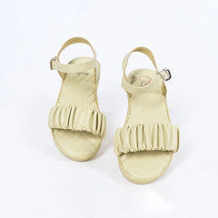 Kids' lightweight cream open-toe sandals for girls featuring ruched front band, Jaipur