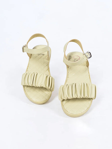 Kids' lightweight cream open-toe sandals for girls featuring ruched front band, Jaipur