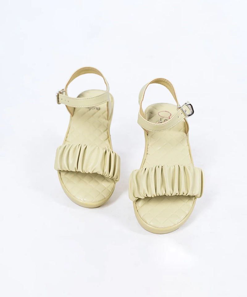 Kids' lightweight cream open-toe sandals for girls featuring ruched front band, Jaipur