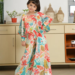 Trendy girls' festive palazzo suit featuring vibrant print and wide-leg pants, Jaipur