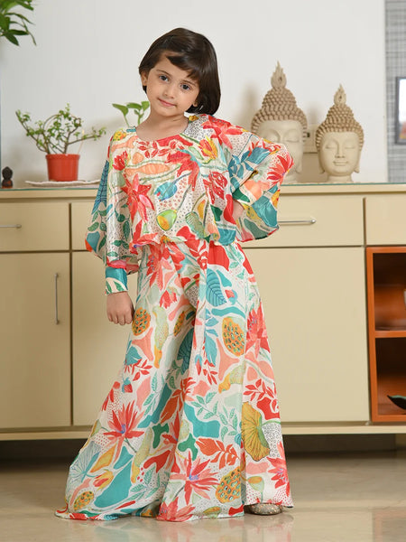 Trendy girls' festive palazzo suit featuring vibrant print and wide-leg pants, Jaipur