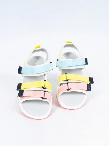 Kids' lightweight open-toe sandals for girls featuring multicolor adjustable straps and white footbed, Jaipur