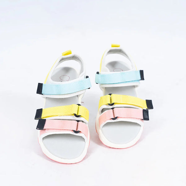 Kids' lightweight open-toe sandals for girls featuring multicolor adjustable straps and white footbed, Jaipur