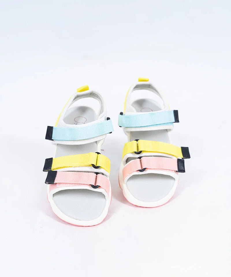 Kids' lightweight open-toe sandals for girls featuring multicolor adjustable straps and white footbed, Jaipur