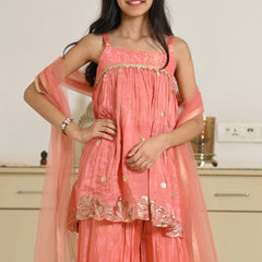 Trendy peach palazzo set for girls with festive embroidery and dupatta, Jaipur