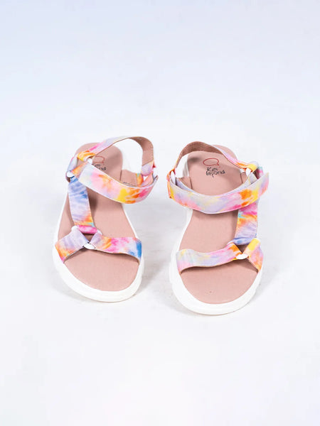 Girls' multicolour tie-dye summer sandals with adjustable straps, Jaipur, ages 1–8 years