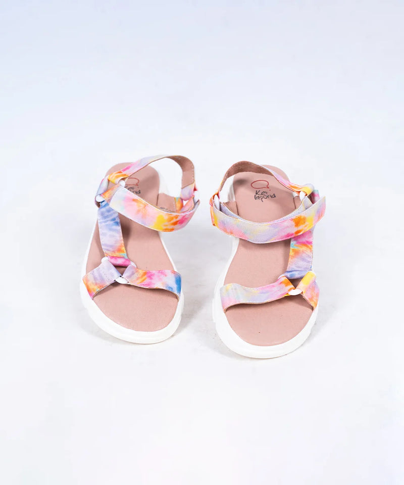 Girls' multicolour tie-dye summer sandals with adjustable straps, Jaipur, ages 1–8 years