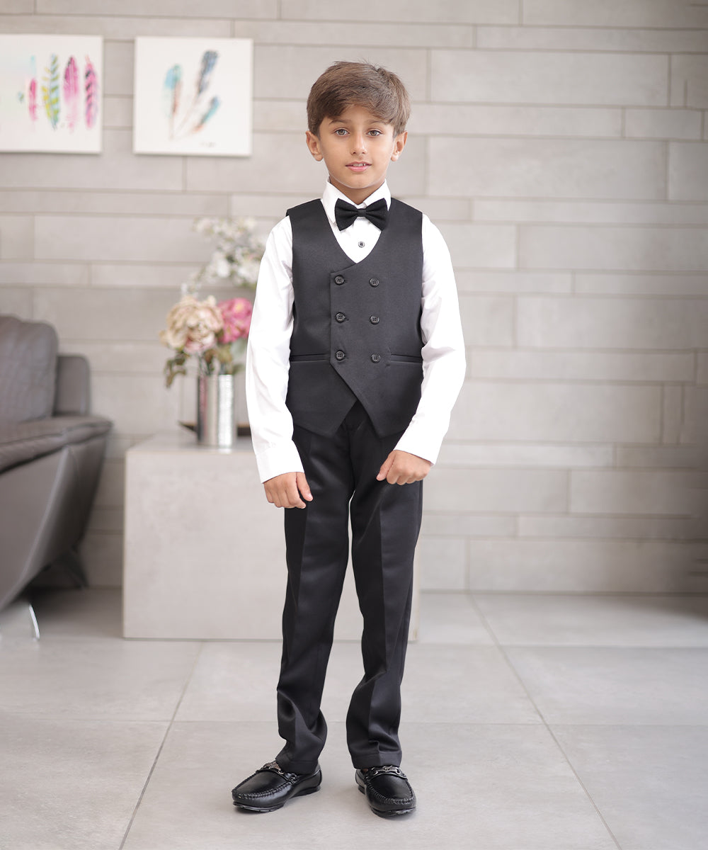 Boys formal black tuxedo suit with waistcoat Jaipur kids boutique