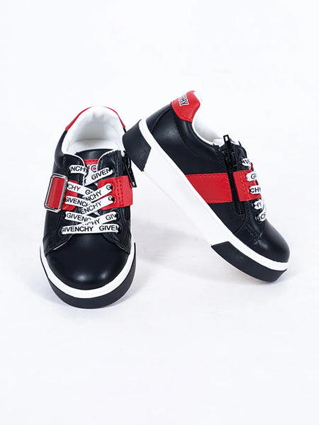 Unisex black and red designer sneakers for kids with logo laces and side zipper, Jaipur, ages 1–8 years