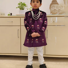 Self-embroidered velvet achkan set, full sleeves, wedding outfit for boys Jaipurwedding