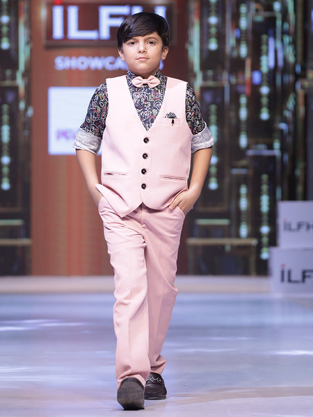 party wear pink waist coat suit set for boys 