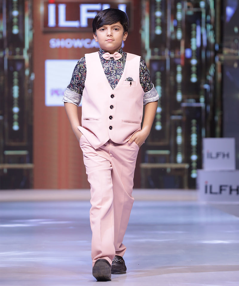 party wear pink waist coat suit set for boys 