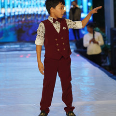 toddlers maroon waist coat suit set 