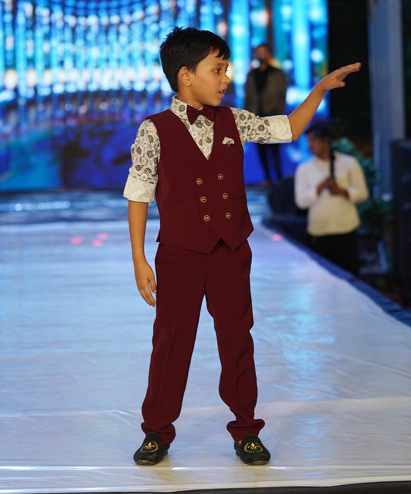 toddlers maroon waist coat suit set 