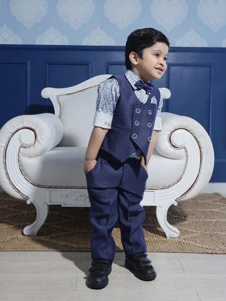 wedding wearnavy blue waist coat suit set for boys