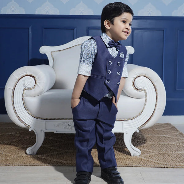 wedding wearnavy blue waist coat suit set for boys