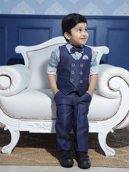 formal wear navy blue waist coat suit set for boys