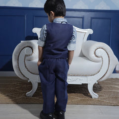 back view of  navy blue waist coat suit set