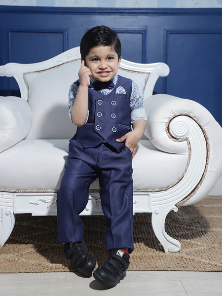 toddlers navy blue waist coat suit set