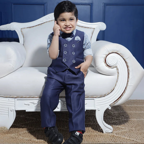 toddlers navy blue waist coat suit set