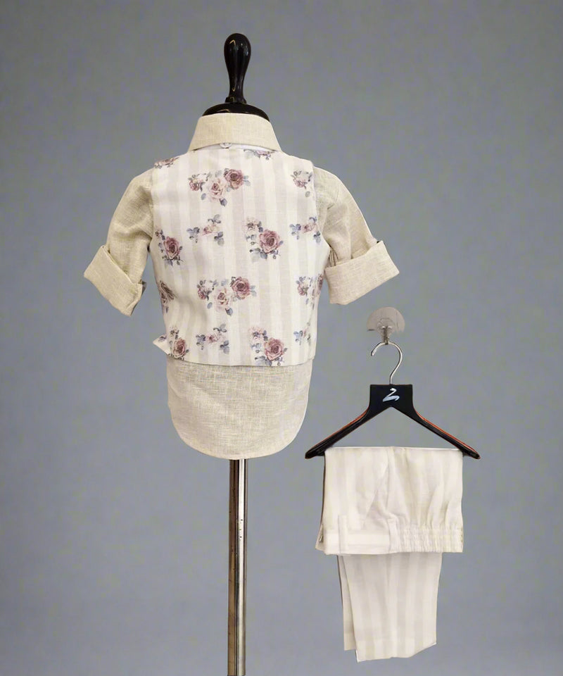 Printed Waist Coat Set For Party For Boys