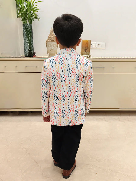 Modern White printed Boys Blazer for Kids – Jaipur Fashion Edit