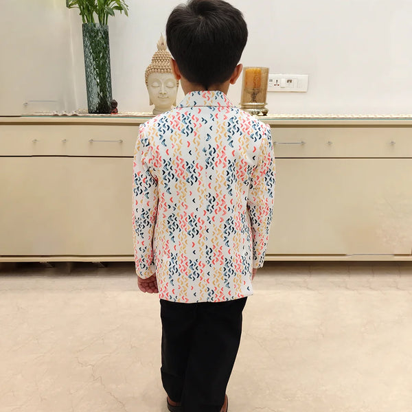 Modern White printed Boys Blazer for Kids – Jaipur Fashion Edit