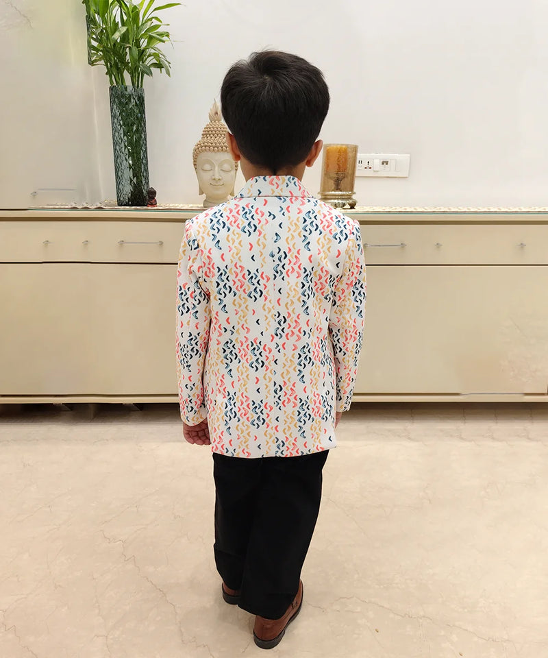 Modern White printed Boys Blazer for Kids – Jaipur Fashion Edit