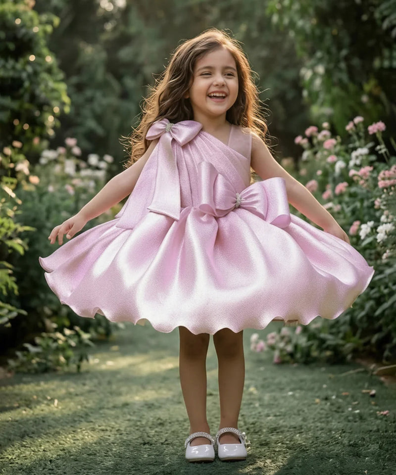 Baby Girl Birthday Frock with Bow | Shimmer Party Dress Jaipur