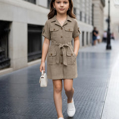 Giels Trendy Green casual dress
