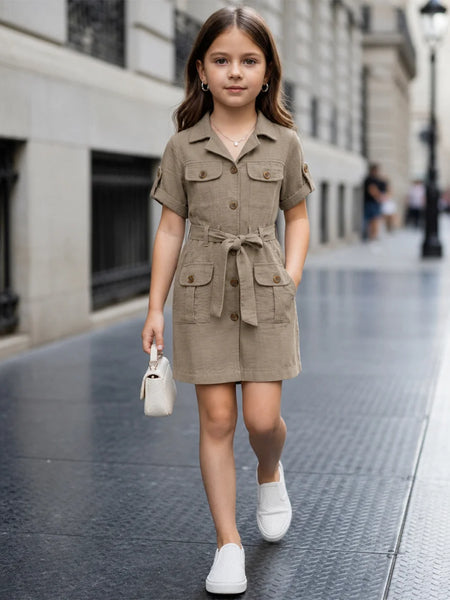 Giels Trendy Green casual dress