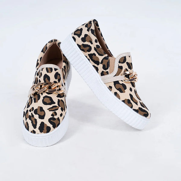 Girls' leopard print slip-on sneakers with gold chain detail, Jaipur, ages 1–8 years