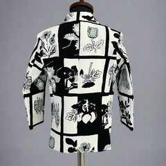 Black and White Colored Self-Printed Blazer Set for Boys