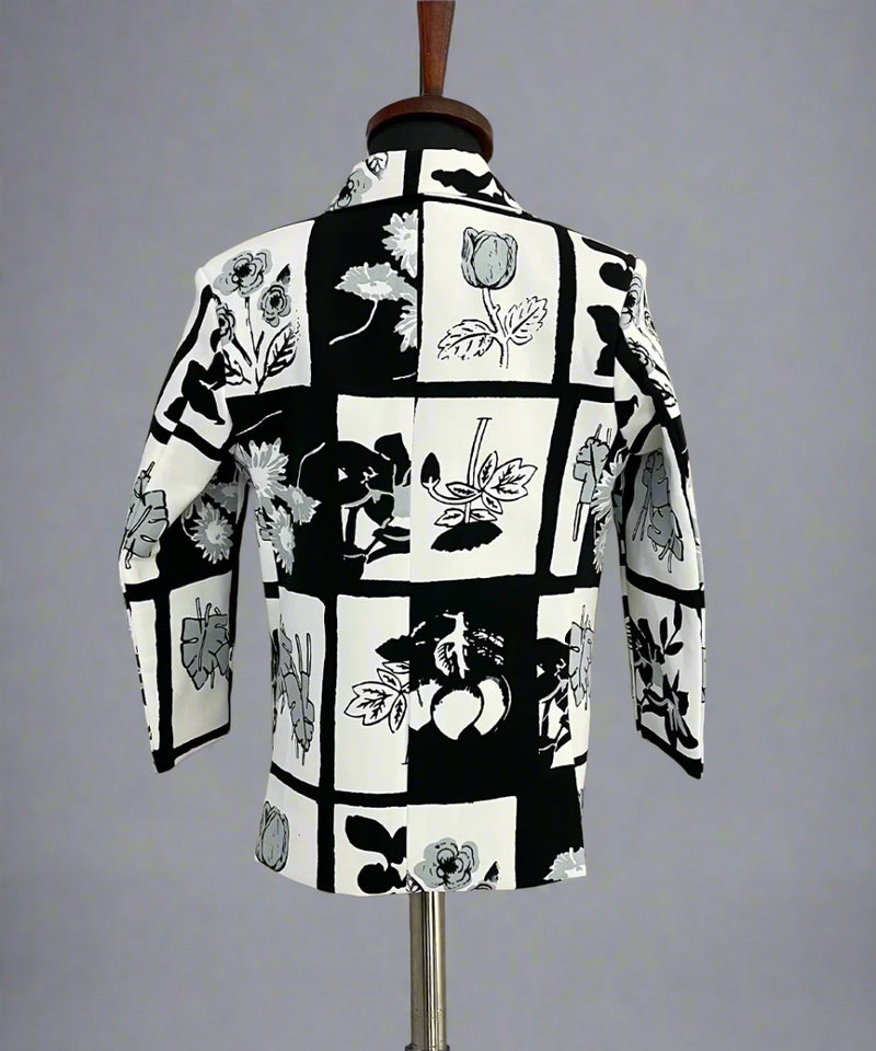 Black and White Colored Self-Printed Blazer Set for Boys