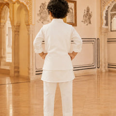 Devils N Angels White Embroidered Jacket Kurta Pyjama Set for Boys