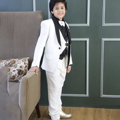 Elegant self-textured white tuxedo set for boys Jaipur shop