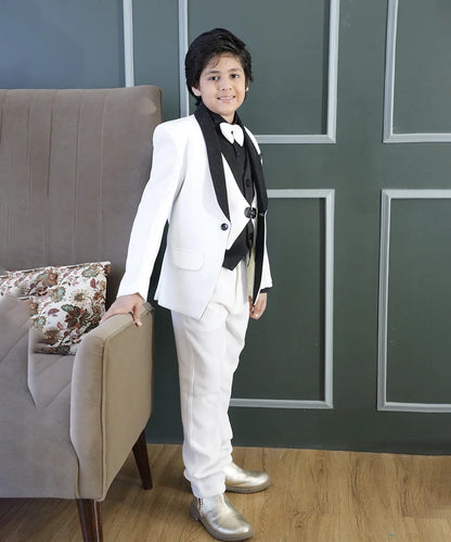 Elegant self-textured white tuxedo set for boys Jaipur shop