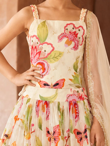 Devils N Angels white multicolor printed lehenga 3-piece set for girls aged 4-14 years in Jaipur