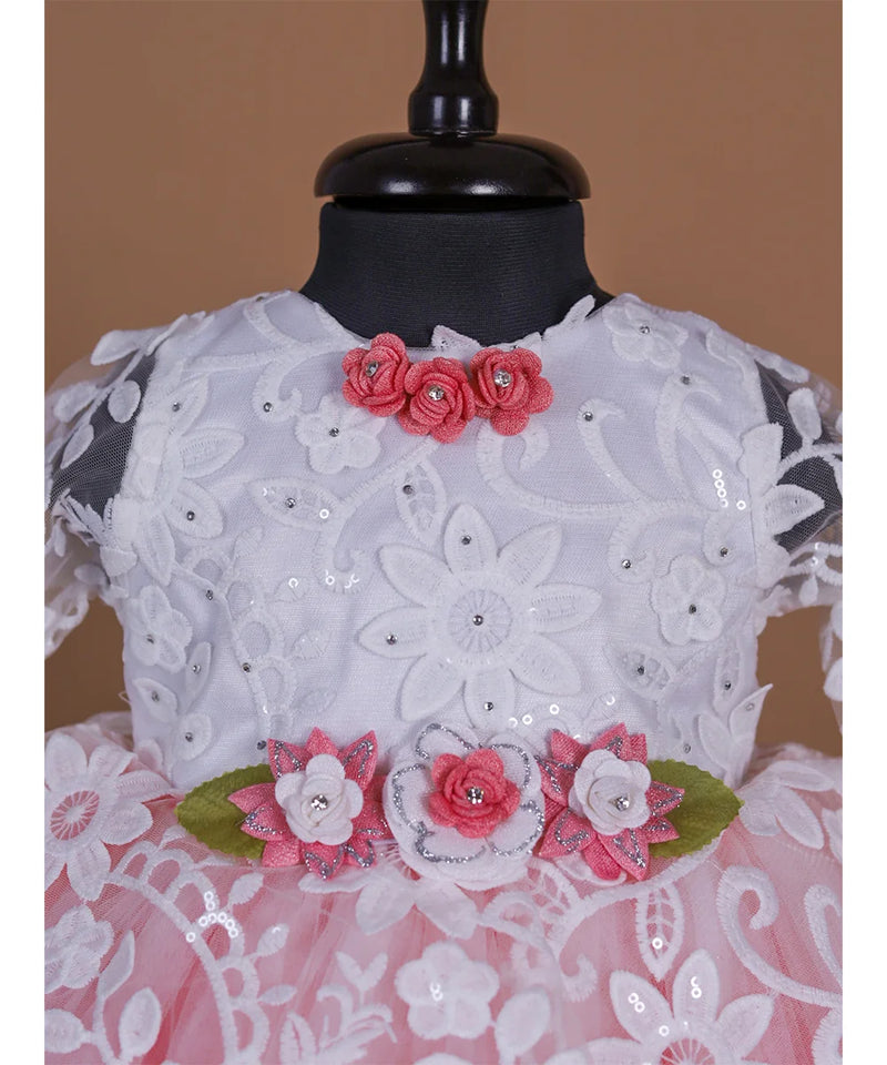 white & pink frock for baby girls 