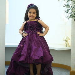 Wine color up-and-down party wear gown for girls, Jaipur kids fashion