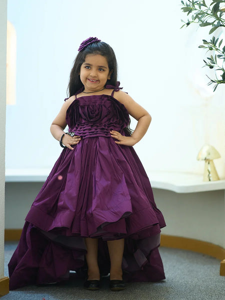 Wine color up-and-down party wear gown for girls, Jaipur kids fashion