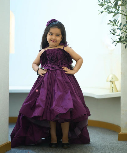 Wine color up-and-down party wear gown for girls, Jaipur kids fashion