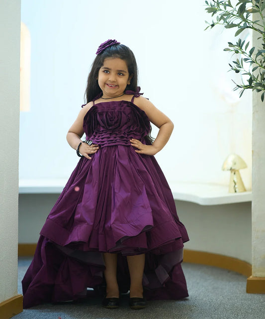 Wine color up-and-down party wear gown for girls, Jaipur kids fashion